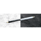 Pica Classic half black and half white pencil with black markings on white marble and white markings on dark marble