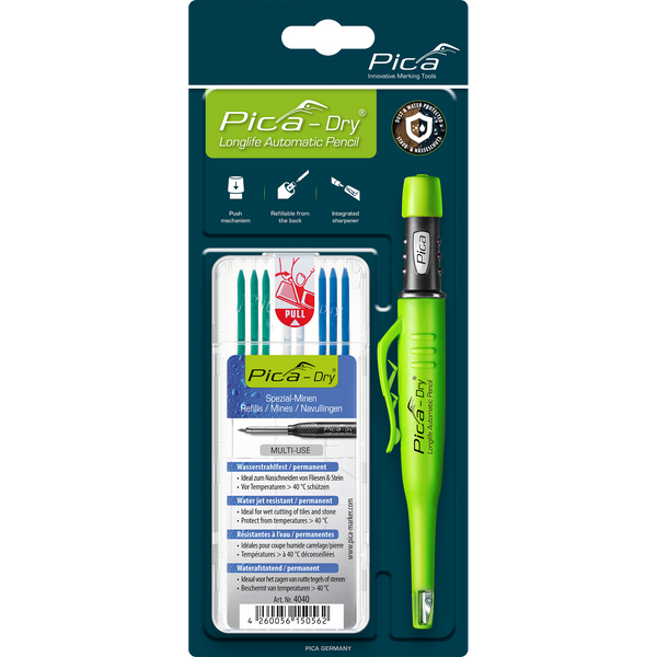 Pica PI50502 Pocket 505/02 - 2 pcs de crayon de pierre Pica 541/24 +  support avec taille-crayon intégré